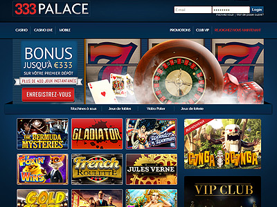 Casino en ligne 333 Palace, jeux de table, machines à sous, vidéo Poker