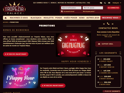 Bonus casino en ligne Tropezia Palace