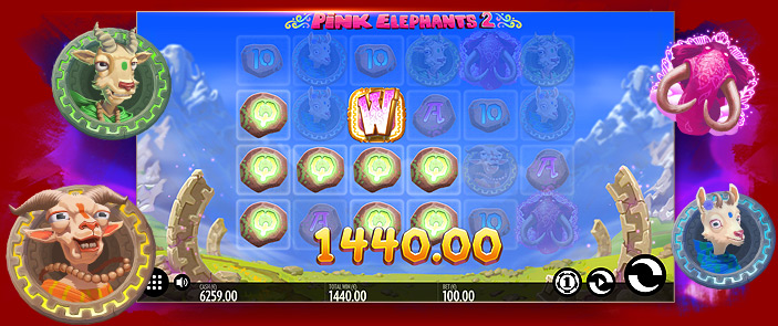 Découvrez une machine à sous amusante aux bonus d'argent réel payants : Pink Elephants 2 !