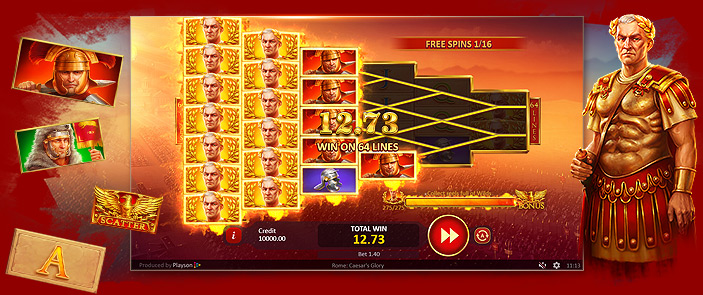 Jouer de l'argent réel sur le jeu de casino Rome: Caesar's Glory, une machine à sous Playson !