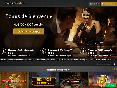 Découvrez le casino Extra et profitez d'un Bonus de Bienvenue jsuqu'à 150€ !