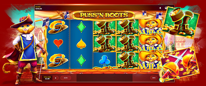Machine à sous casino thème chat botté : Puss'n Boots de Red Tiger !