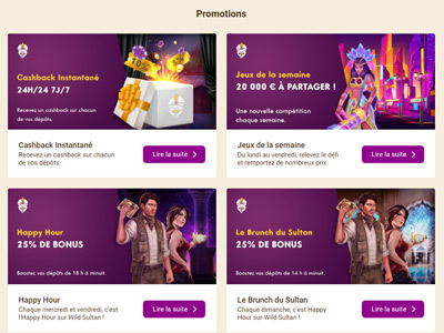 Profitez des meilleurs bonus du casino en ligne Wild Sultan !